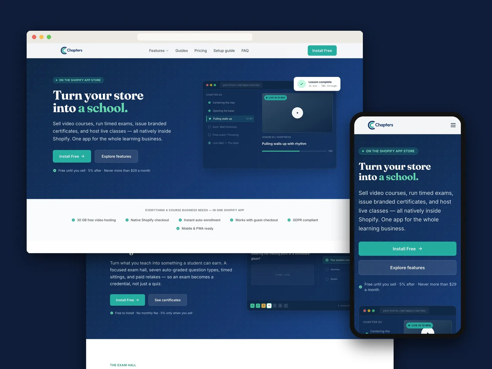 The Chapters LMS website on desktop and phone